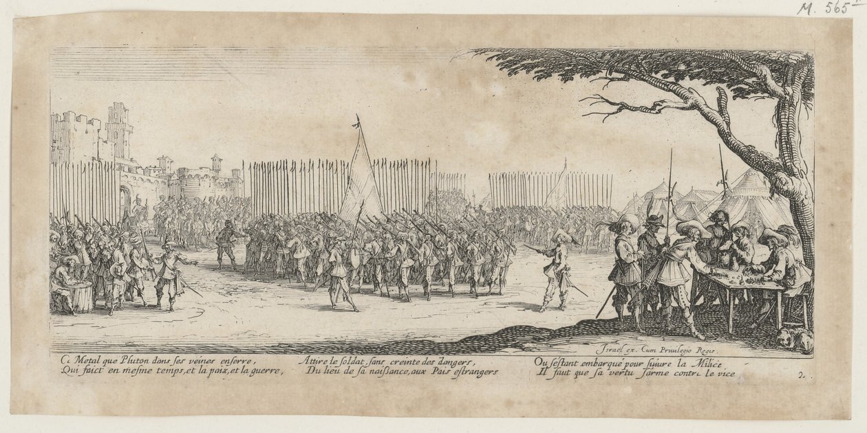 Werbowanie żołnierzy, arkusz 2 z serii „Okropności wojny” autorstwa Jacques Callot