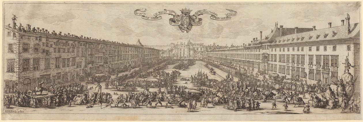 Widok na Rue Neuve w Nancy autorstwa Jacques Callot
