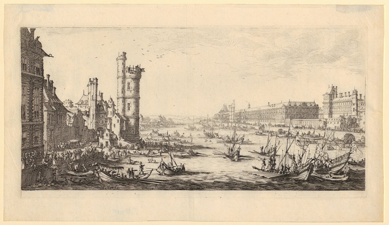 Widok Luwru, arkusz 1 z cyklu „Dwa wielkie widoki Paryża” autorstwa Jacques Callot
