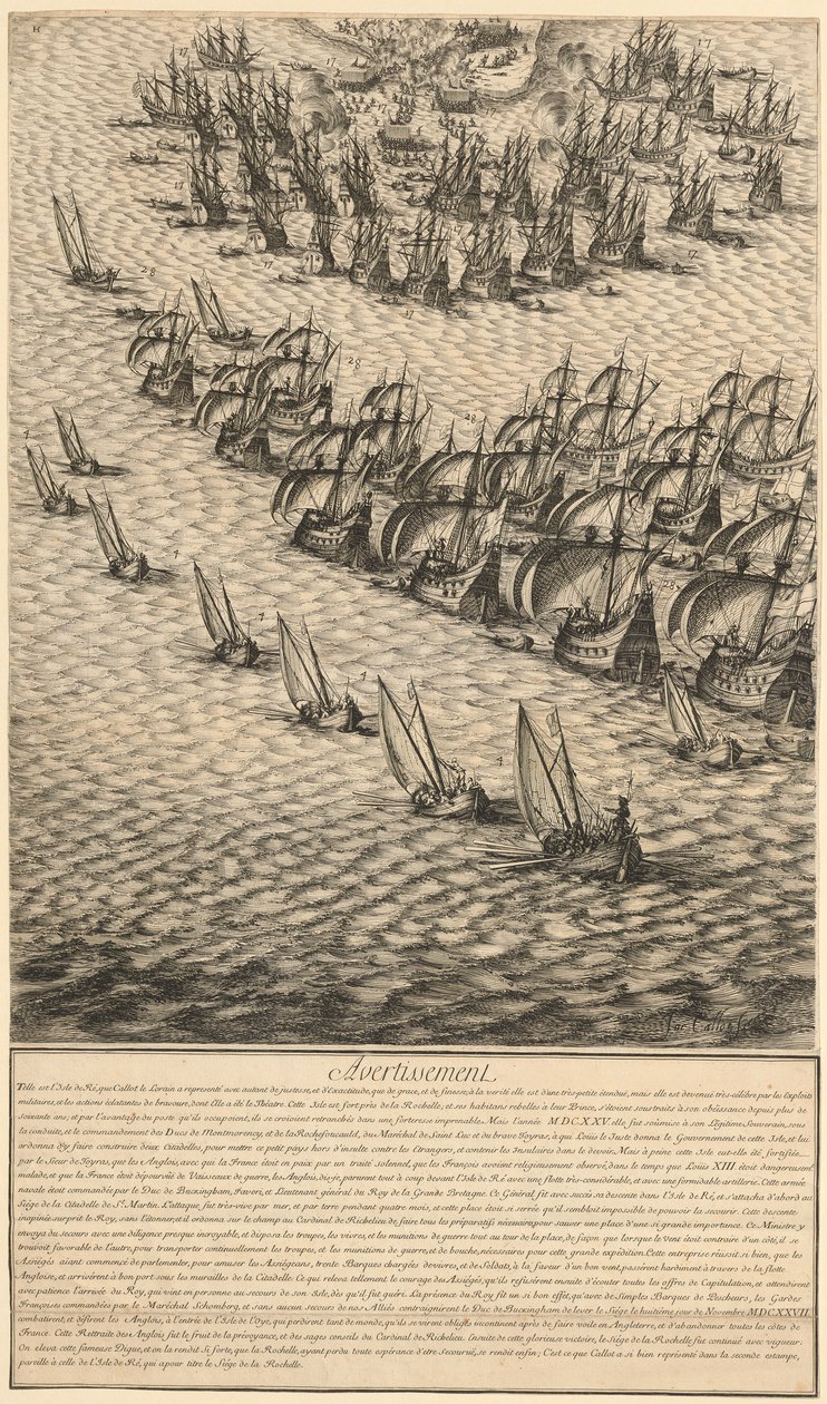 Fragment obrazu „Oblężenie cytadeli św. Marcina na wyspie Île de Ré” autorstwa Jacques Callot