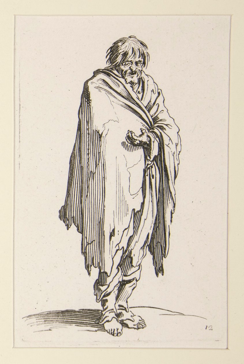 Żebrak z odkrytą głową i gołymi stopami, z The Beggars autorstwa Jacques Callot