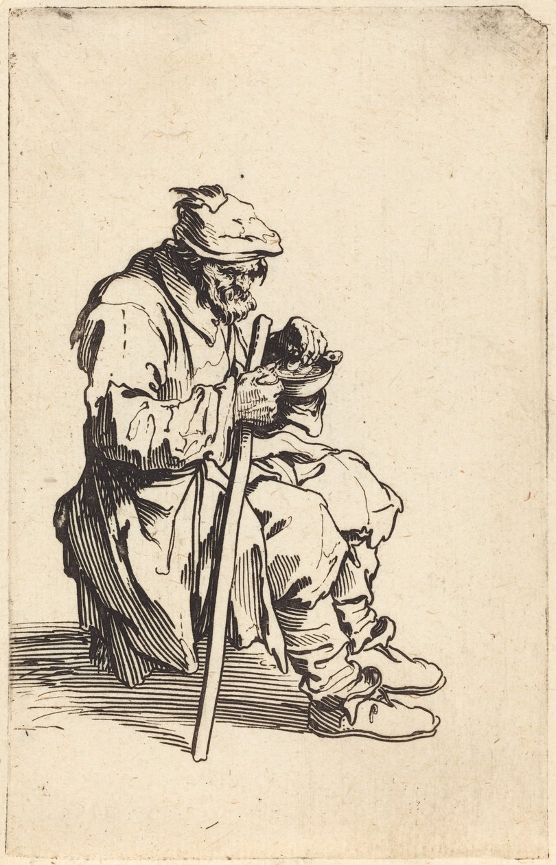Żebrak jedzący autorstwa Jacques Callot