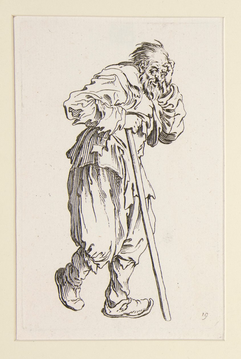 Żebrak wsparty na patyku, z The Beggars autorstwa Jacques Callot