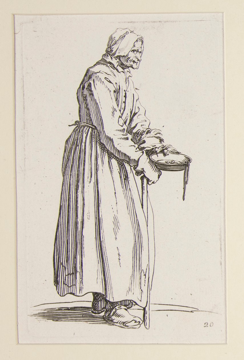 Żebraczka niosąca miskę, z The Beggars (La mendiante a la sebille) autorstwa Jacques Callot