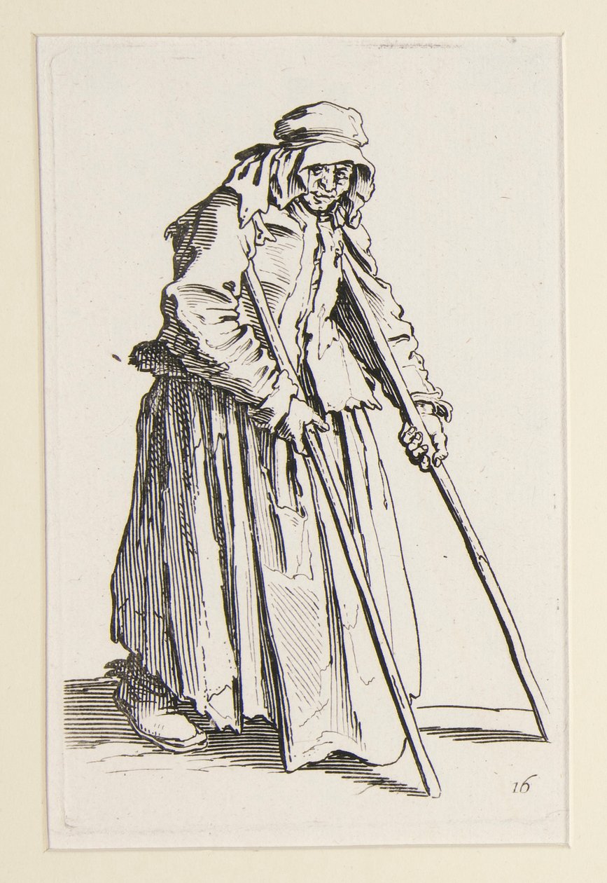 Żebraczka o kulach, z The Beggars (La mendiante aux bequilles) autorstwa Jacques Callot