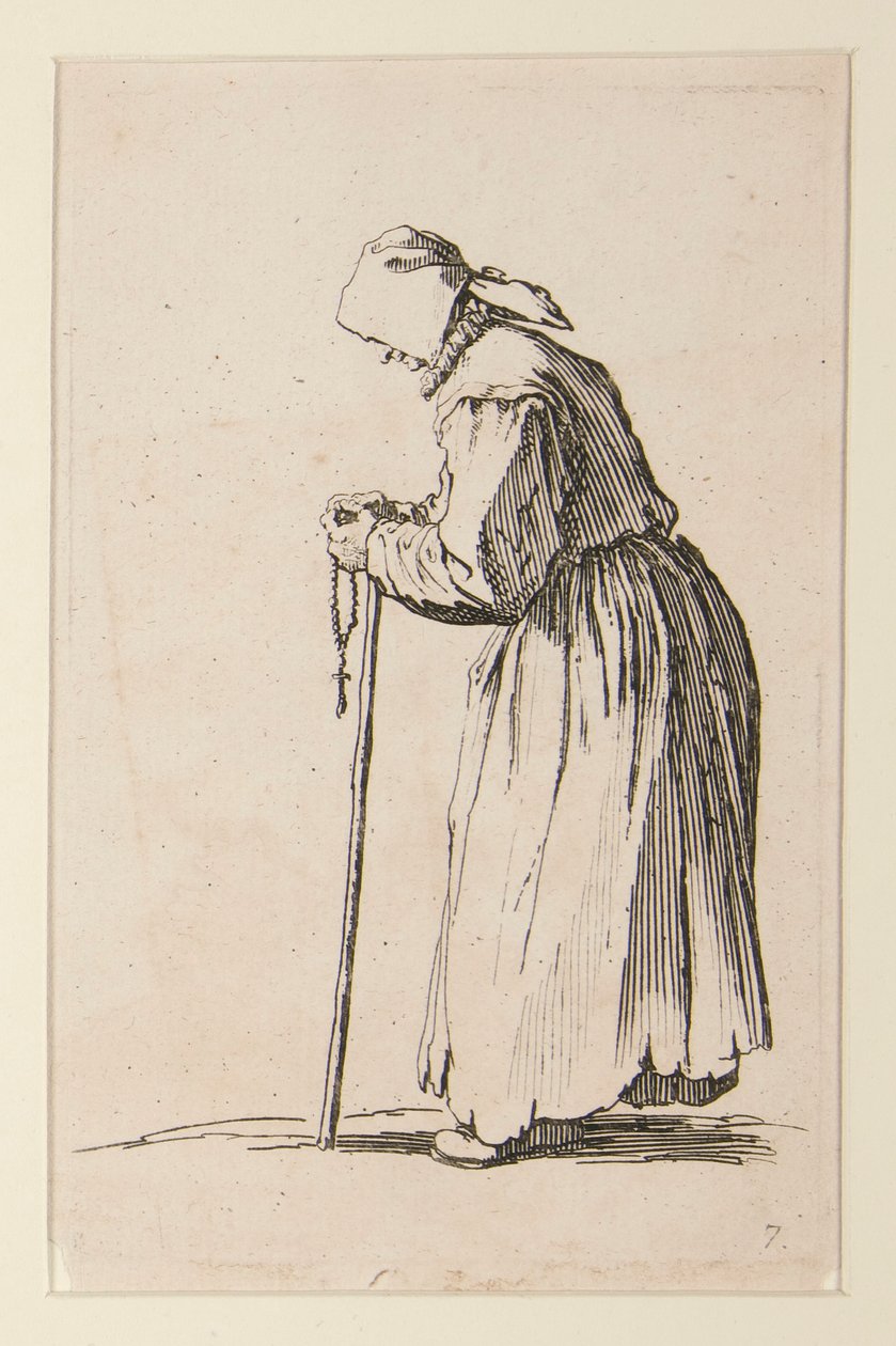 Żebraczka z różańcem, z The Beggars (La mendiante aux rosaire) autorstwa Jacques Callot