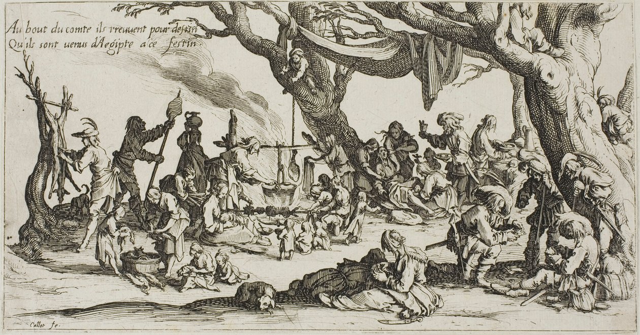 Kemping Cyganów: Przygotowanie uczty autorstwa Jacques Callot