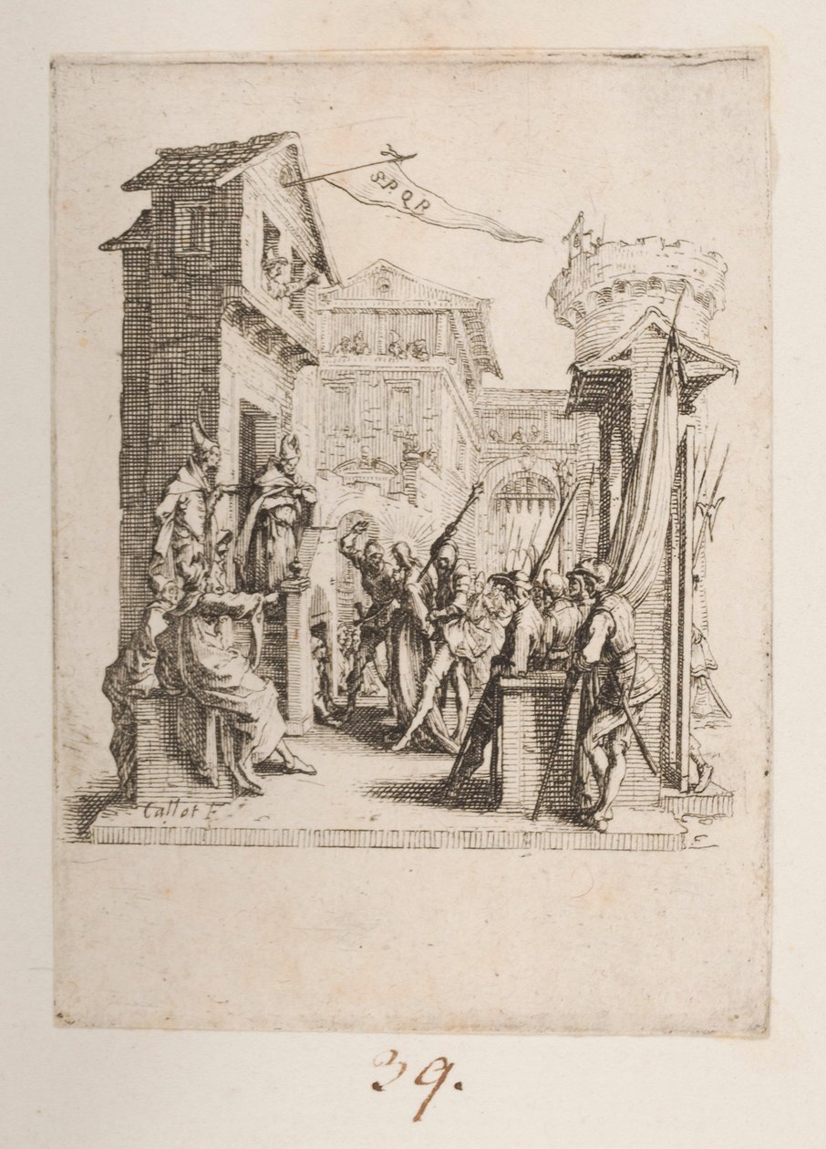Chrystus przyprowadzony przed Kajfa, nie. 7 z 11 z La Petite Passion autorstwa Jacques Callot