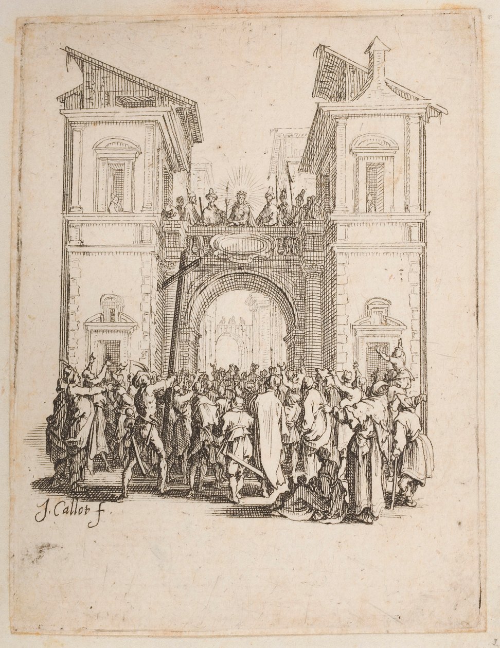 Chrystus przedstawiony ludowi, nr. 9 z 11 z La Petite Passion autorstwa Jacques Callot