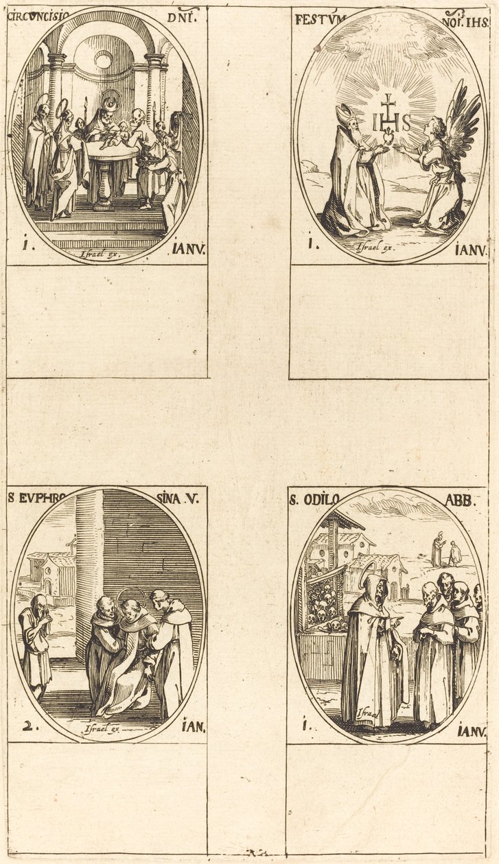 Obrzezanie; Święto Imienia Chrystusa; św. Odylon; św. Eufrozyny autorstwa Jacques Callot