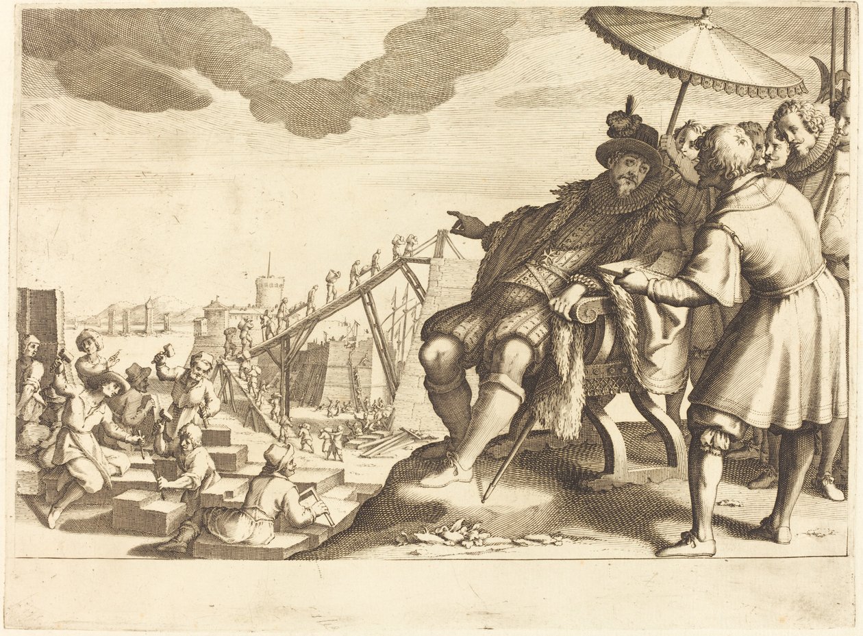 Budowa i fortyfikacja portu w Livorno, ok. godz. 1614. autorstwa Jacques Callot