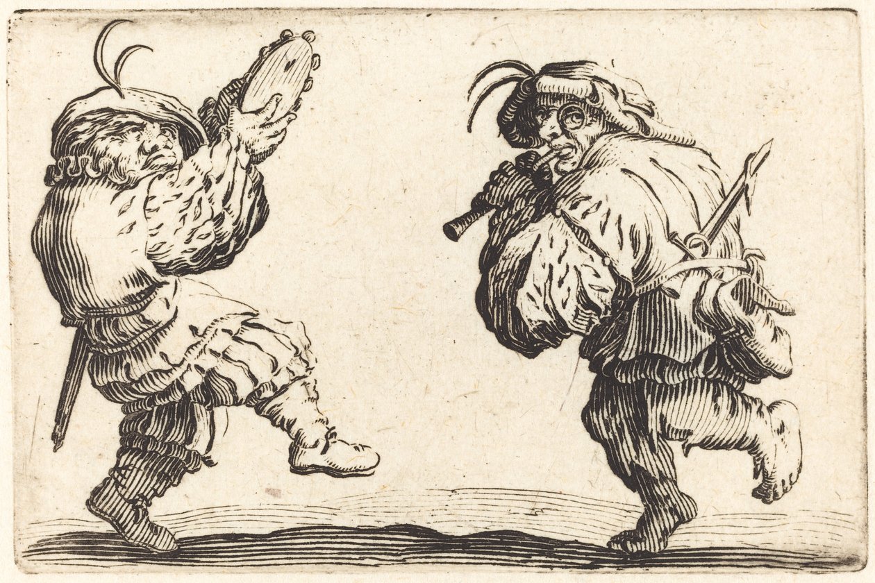 Tancerze z fletem i tamburynem autorstwa Jacques Callot