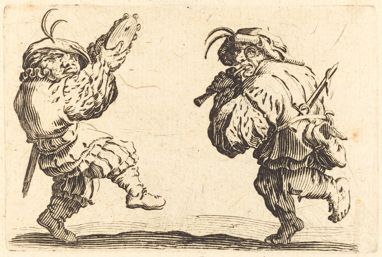 Tancerze z fletem i tamburynem autorstwa Jacques Callot