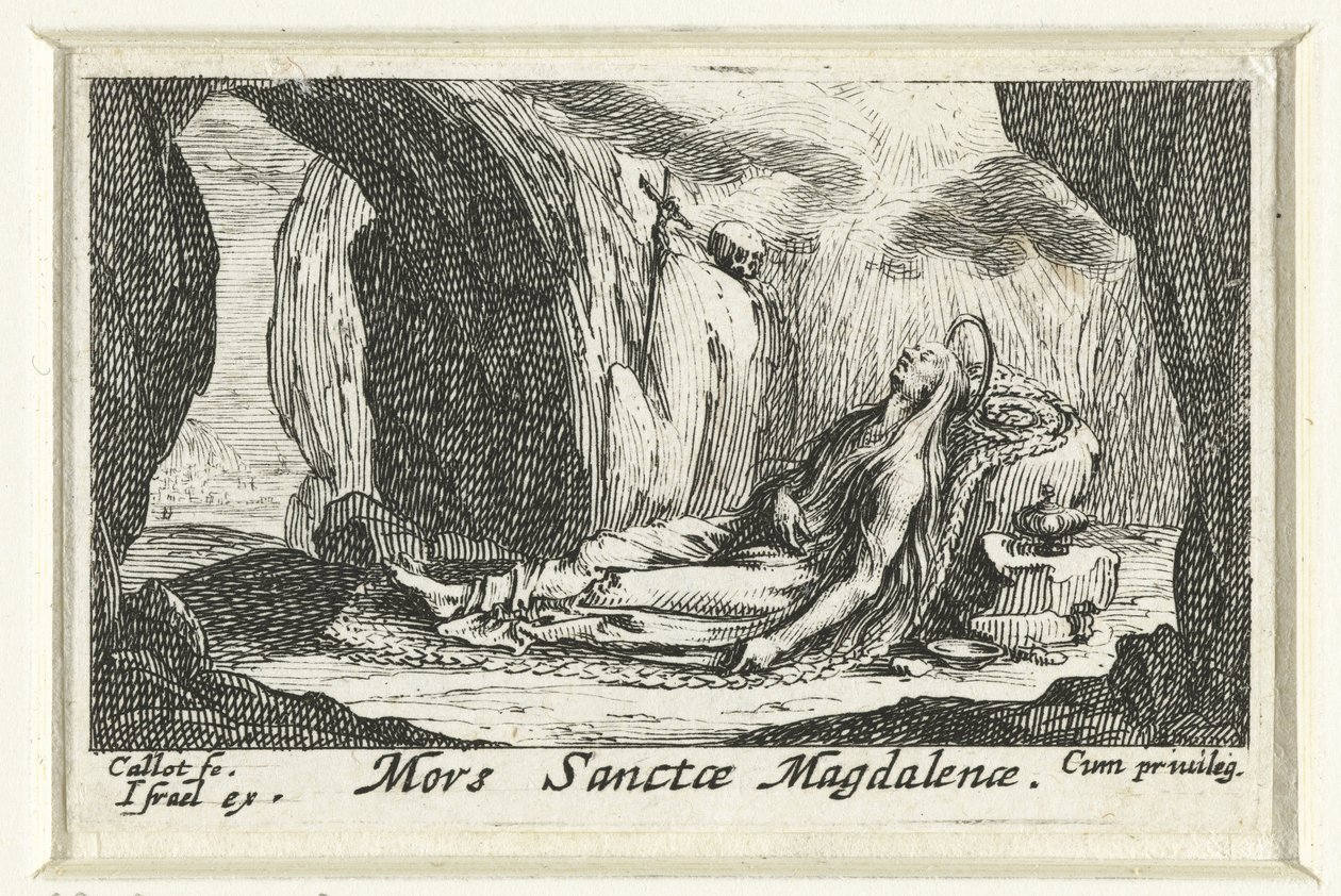 De dood van Maria Magdalena Śmierć św. Magdaleny (tytuł na obiekcie) De boetvaardige heiligen (tytuł serii) autorstwa Jacques Callot