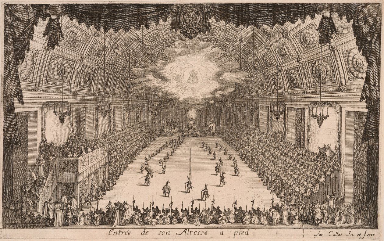 Książę Karol IV przybywający pieszo, z Combat à la Barrière autorstwa Jacques Callot