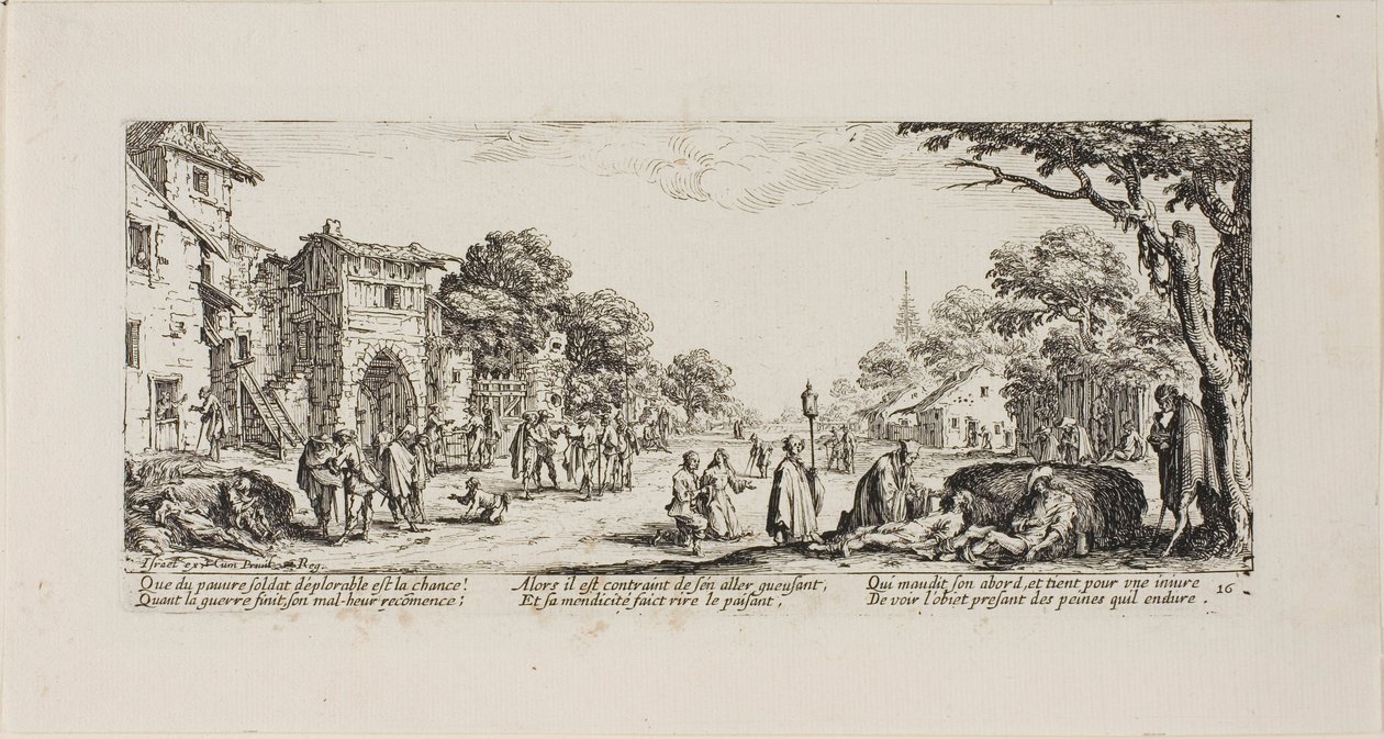 Umierający żołnierze przy drodze, płyta szesnasta z The Miseries of War autorstwa Jacques Callot