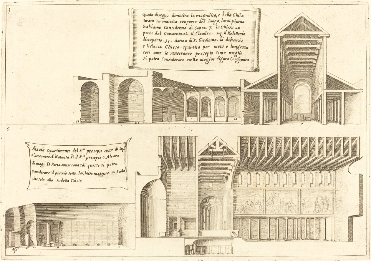 Elewacja kościołów, w tym Świętego Żłóbka, 1619. autorstwa Jacques Callot