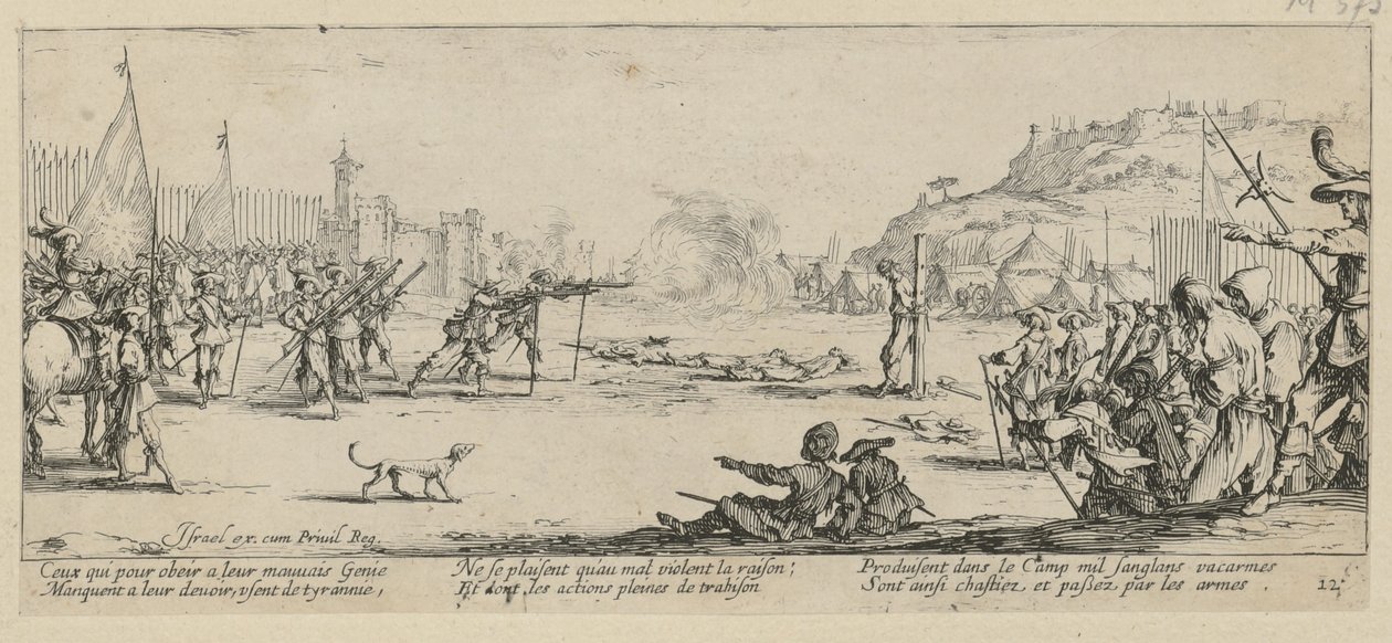 Rozstrzelanie, arkusz 12 z serii „Okropności wojny” autorstwa Jacques Callot