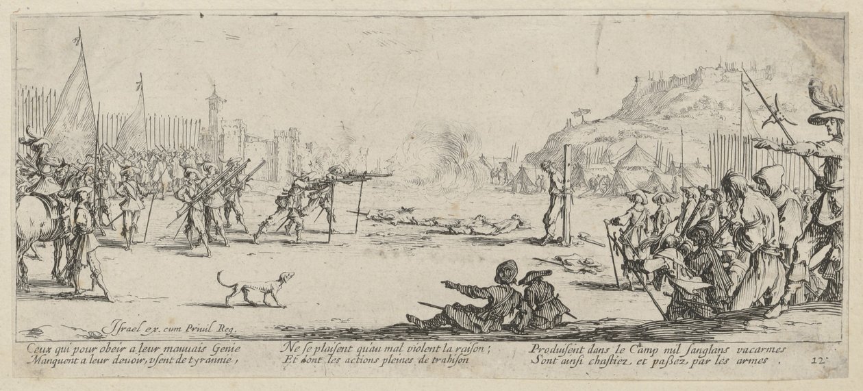 Rozstrzelanie, arkusz 12 z serii „Okropności wojny” autorstwa Jacques Callot