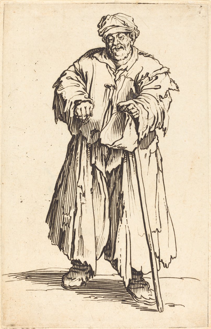 Gruby żebrak ze spuszczonymi oczami autorstwa Jacques Callot