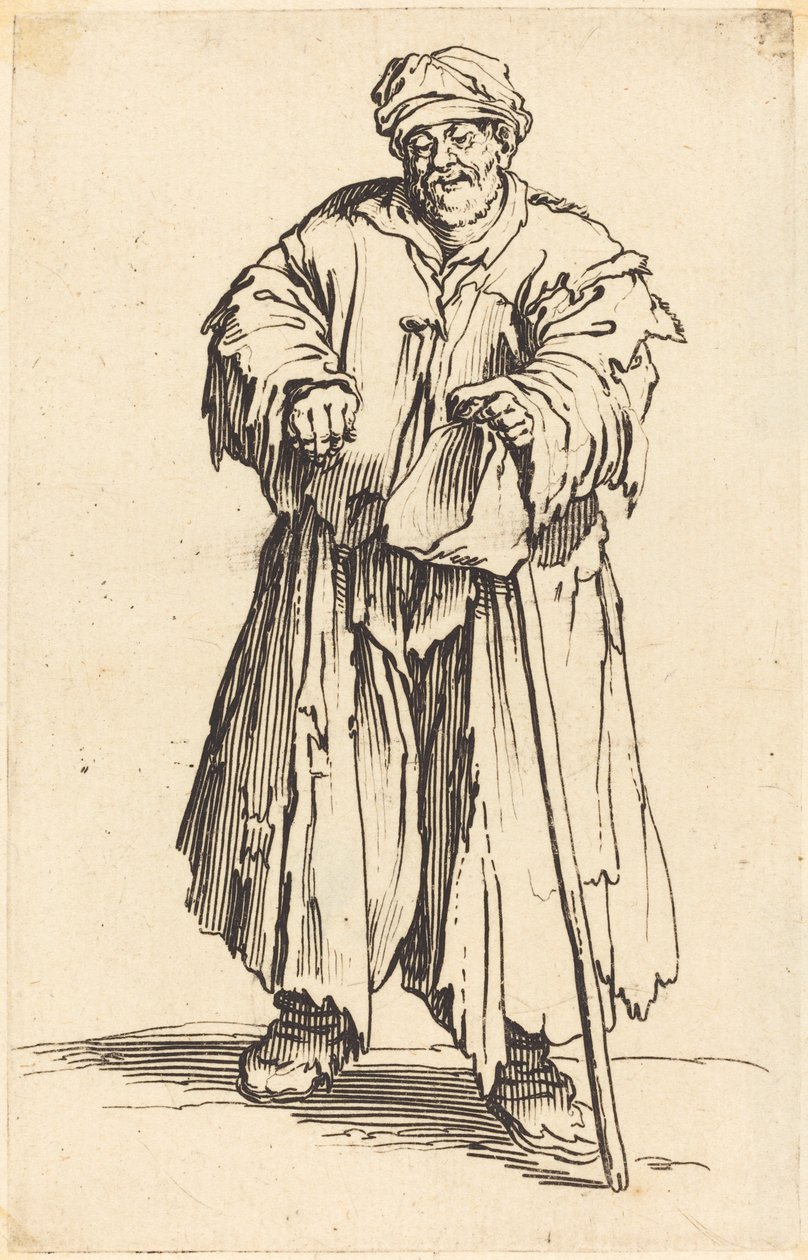 Gruby żebrak ze spuszczonymi oczami, c. 1622. autorstwa Jacques Callot