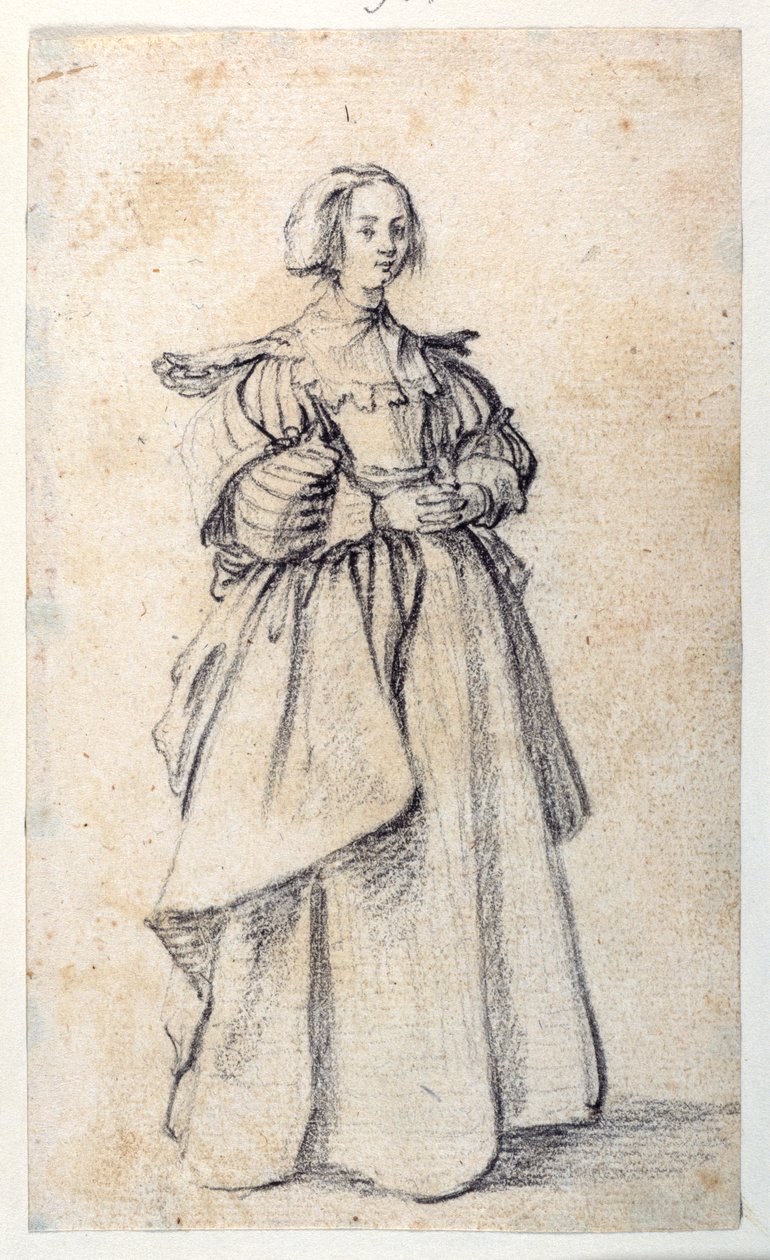 Kobieca postać (czarna kreda na papierze) autorstwa Jacques Callot