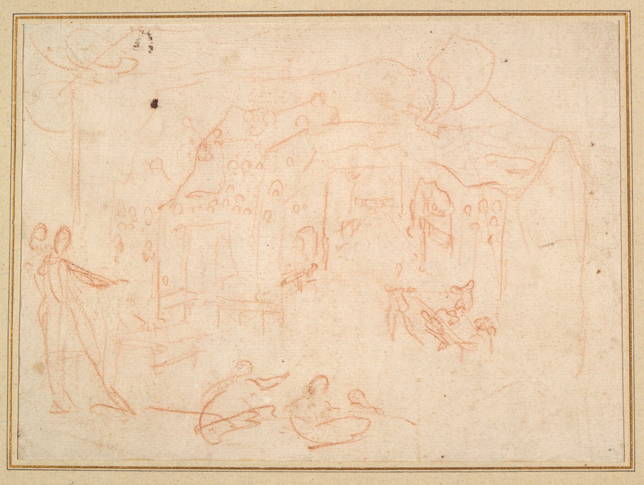 Studia figuralne (rekto); Zestaw sceniczny (verso) autorstwa Jacques Callot
