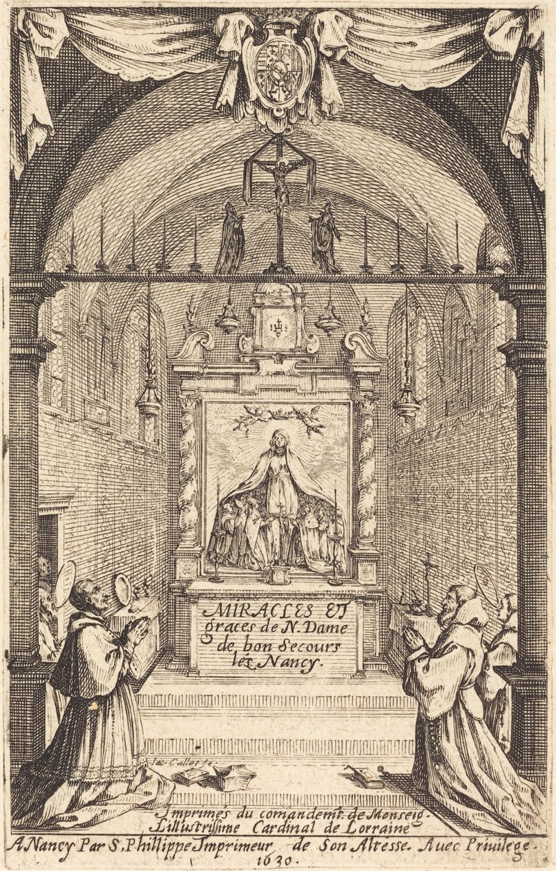 Frontyspis Cudów i Łask Matki Bożej „Bon-Secours-les-Nancy” autorstwa Jacques Callot