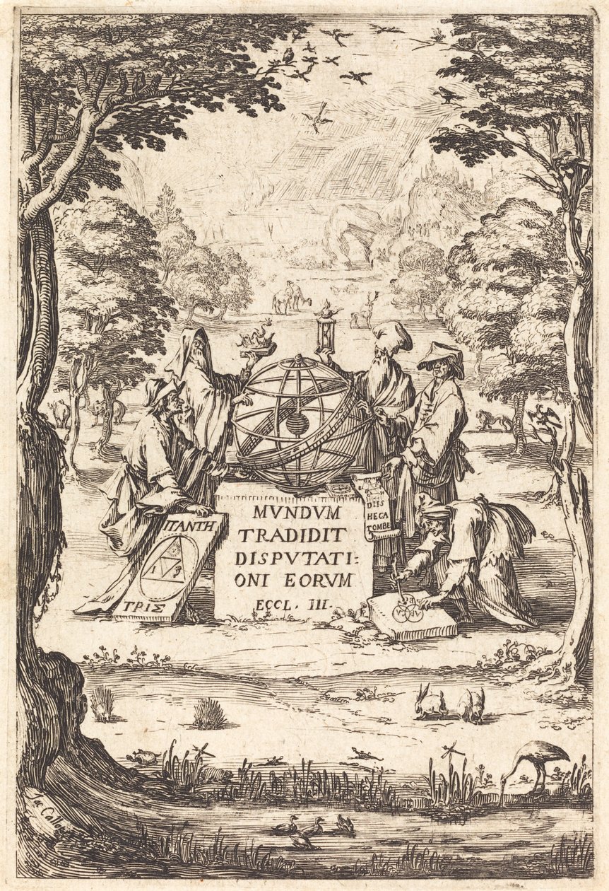 Frontyspis do Świętej Kosmologii (Tytuł z Astrologami) autorstwa Jacques Callot
