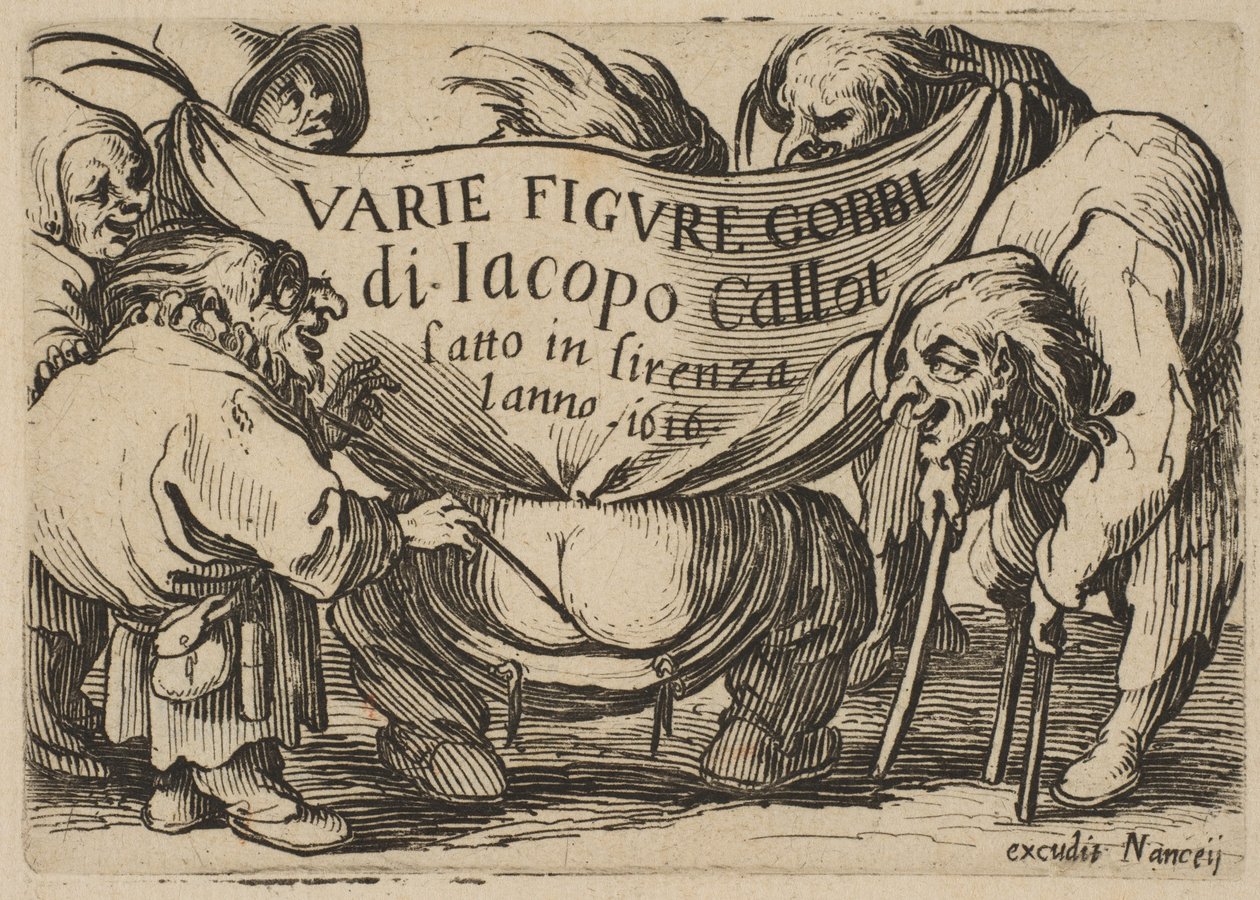 Frontispiece, z Varie Figure Gobbi, suita zwana także Les Bossus, Les Pygmées, Les..., 1616-22. autorstwa Jacques Callot