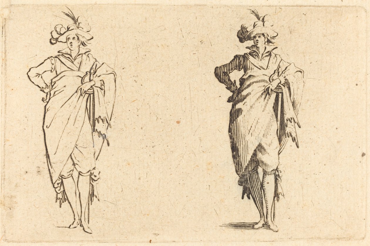 Dżentelmen widziany z przodu z ręką na biodrze, ok. godz. 1622. autorstwa Jacques Callot