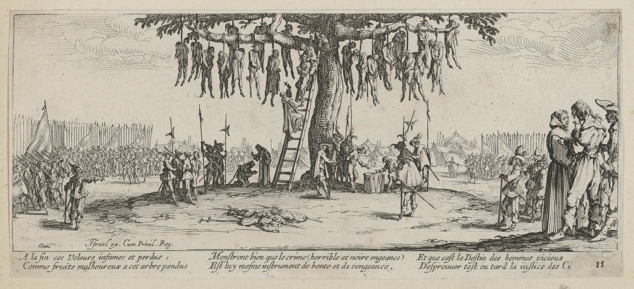 Wystawa, arkusz 11 z cyklu „Szarość wojny” autorstwa Jacques Callot