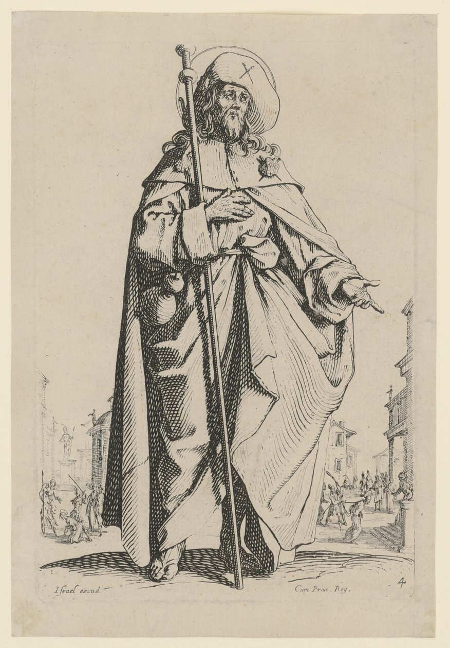 Święty Jakub Starszy, arkusz 7 z serii „Jezus, dwunastu apostołów i Maria” autorstwa Jacques Callot
