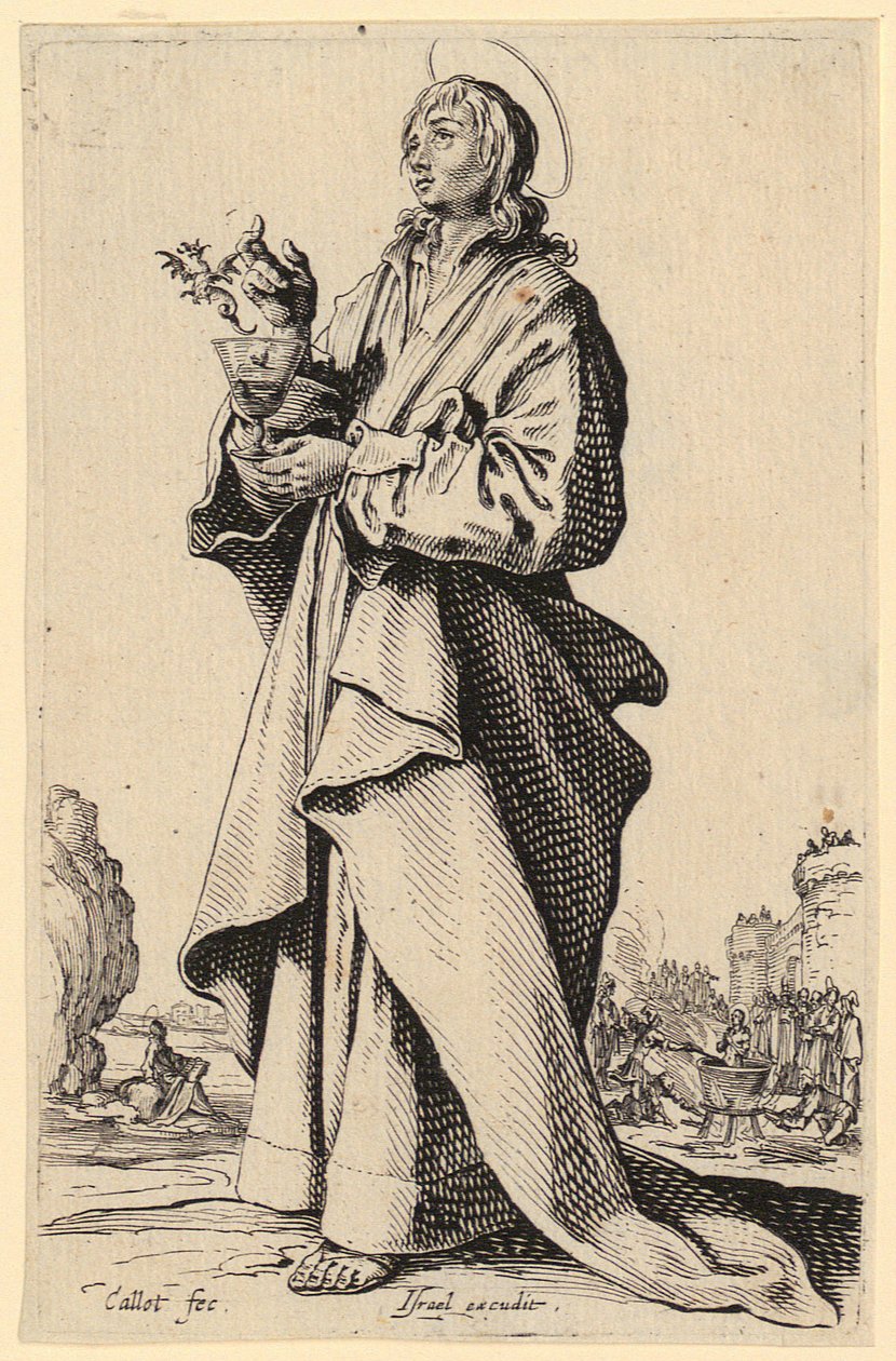 Święty Jan Ewangelista, arkusz 8 z cyklu „Jezus, dwunastu apostołów i Maria” autorstwa Jacques Callot