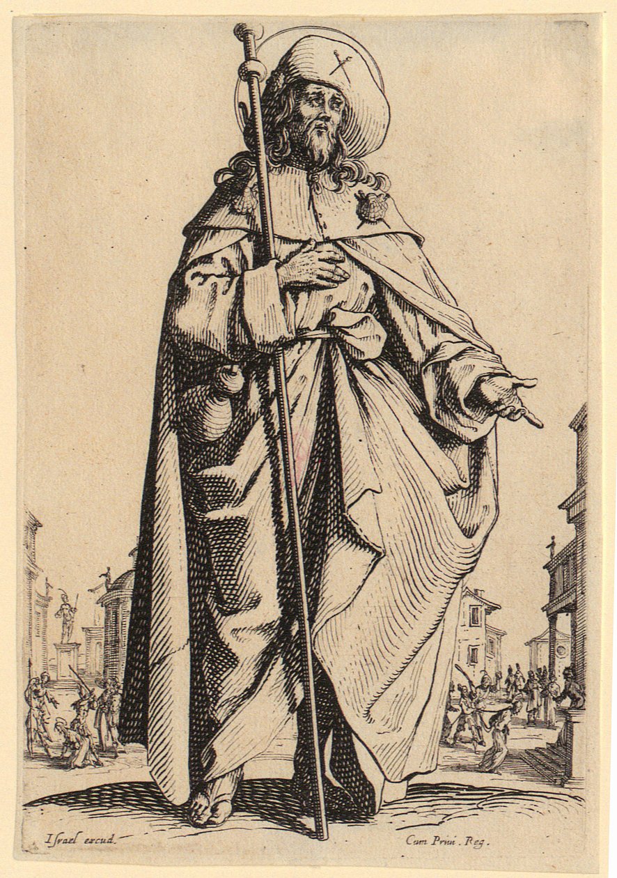 Święty Piotr, plansza 4 z cyklu „Jezus, dwunastu apostołów i Maria” autorstwa Jacques Callot