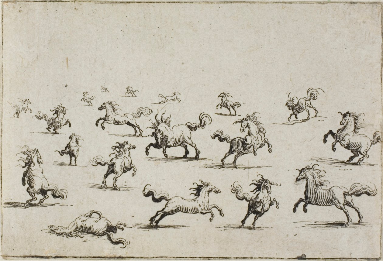 Konie biegną swobodnie, z Kaprysów autorstwa Jacques Callot
