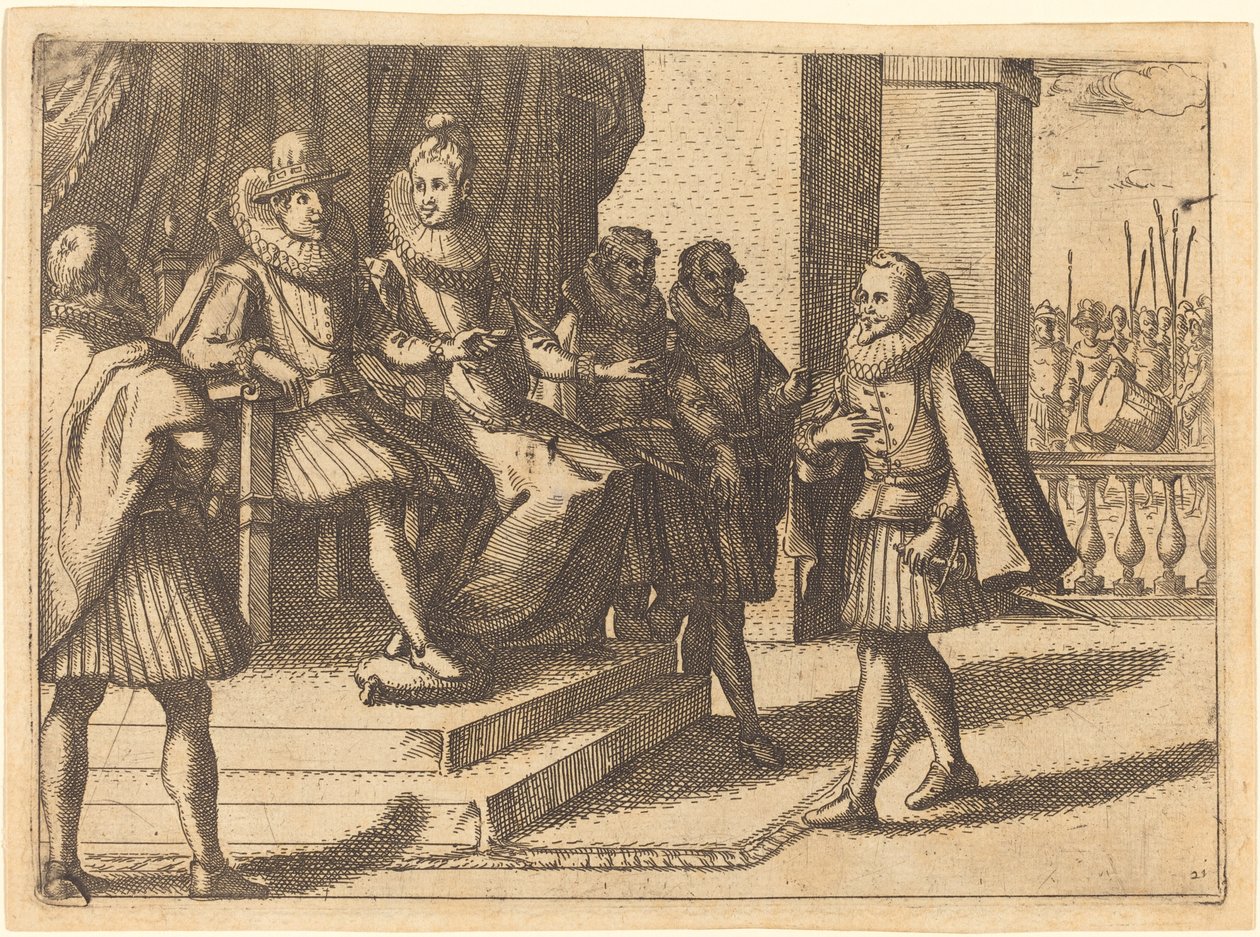 Król i królowa na konsultacjach w sprawie Turków, 1612. autorstwa Jacques Callot