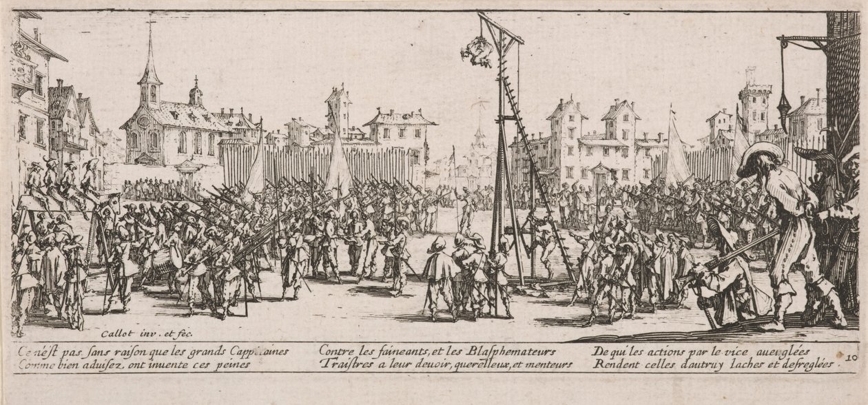 Strapado, ilustracja z książki The Large Miseries of War autorstwa Jacques Callot