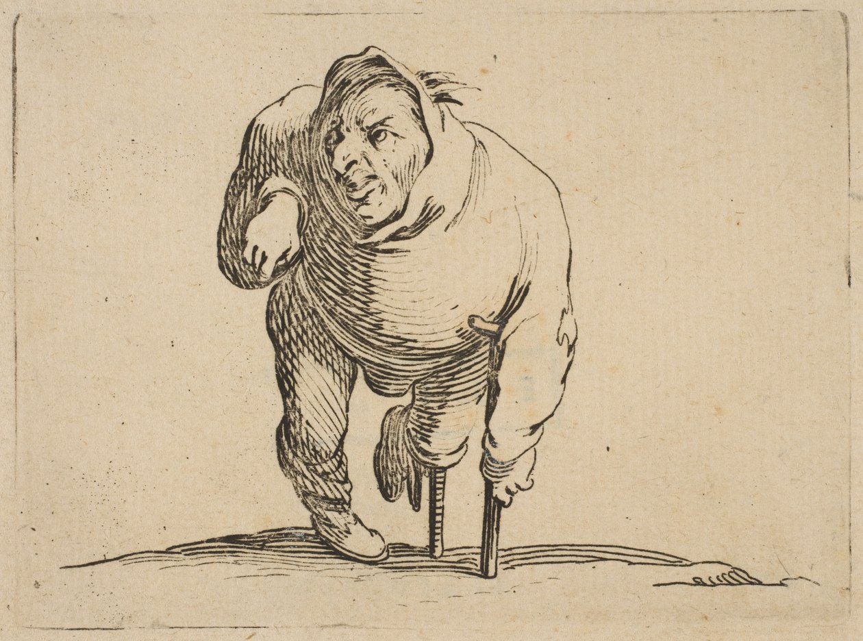 Kaleka z kulą i drewnianą ..., 1616-22. autorstwa Jacques Callot