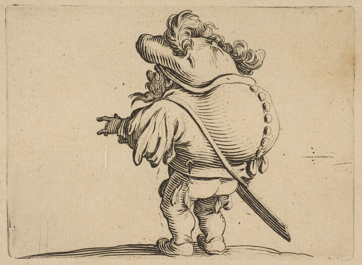 Mężczyzna z dużym plecami ozdobiony..., 1616-22. autorstwa Jacques Callot