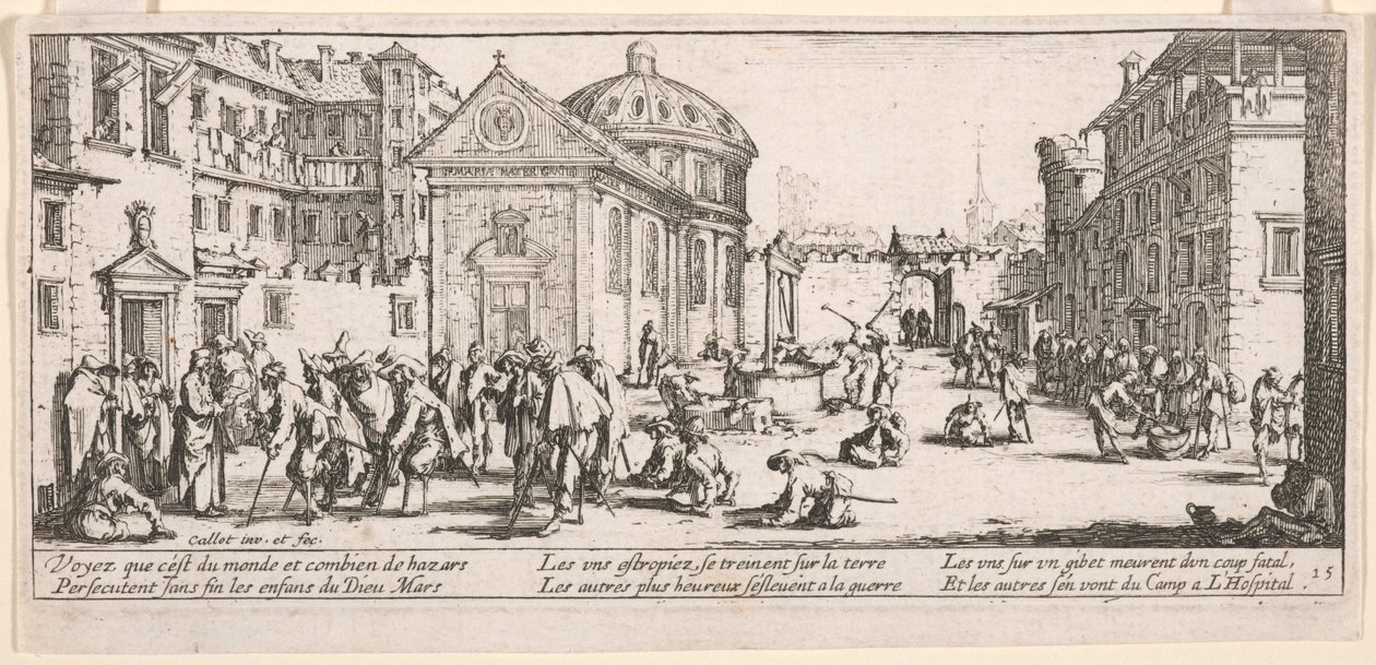 Szpital, ilustracja z książki The Large Miseries of War autorstwa Jacques Callot