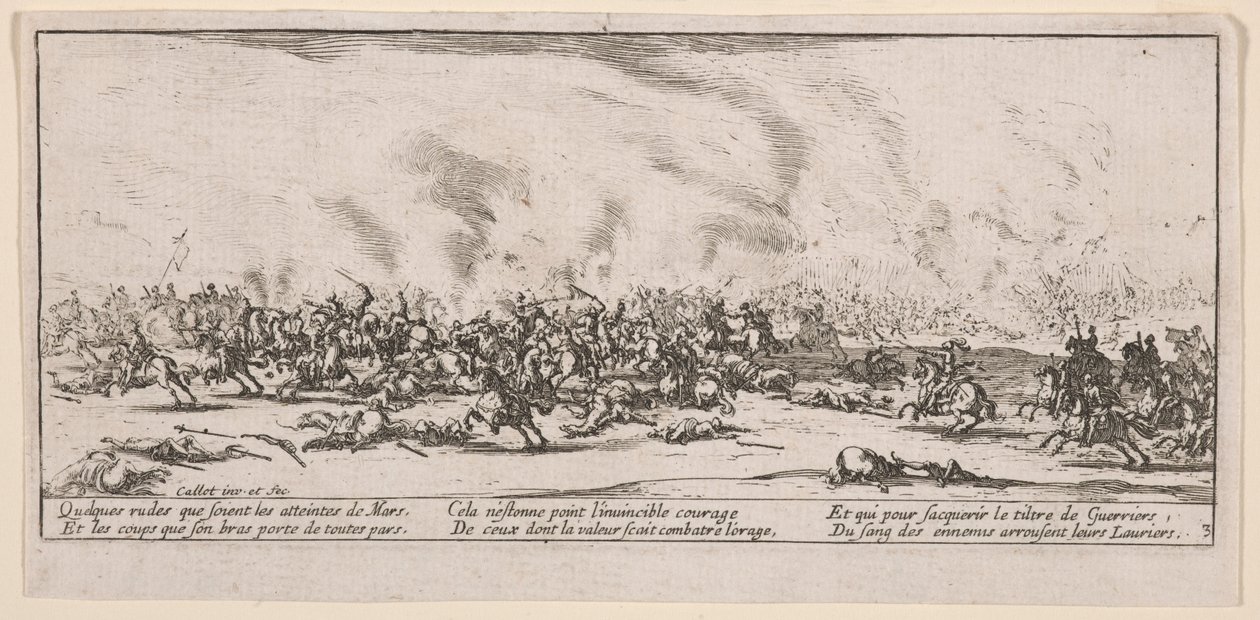 Bitwa, ilustracja z książki The Large Miseries of War autorstwa Jacques Callot