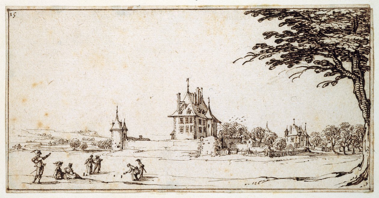 La Neuve Malgrange (pióro i brązowy tusz na papierze) autorstwa Jacques Callot