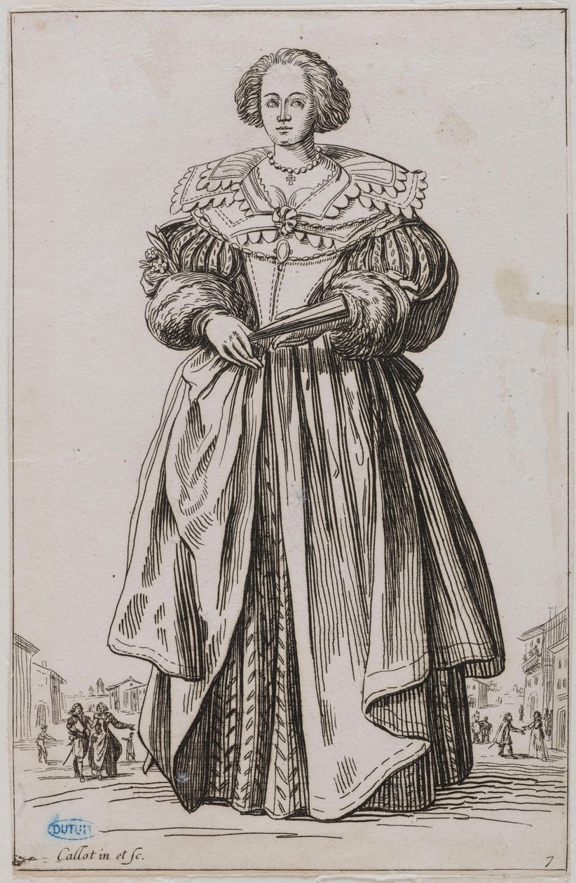 „Szlachta”, „Dama z wachlarzem”. Dziewiąty utwór z cyklu 12 utworów (Lieure 557, Meaune 683) autorstwa Jacques Callot