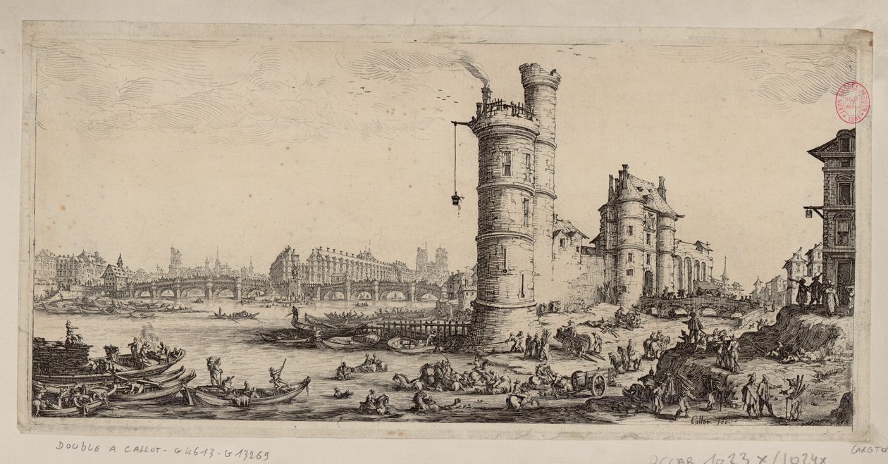 Wieża Nesle i widok na Pont-Neuf autorstwa Jacques Callot