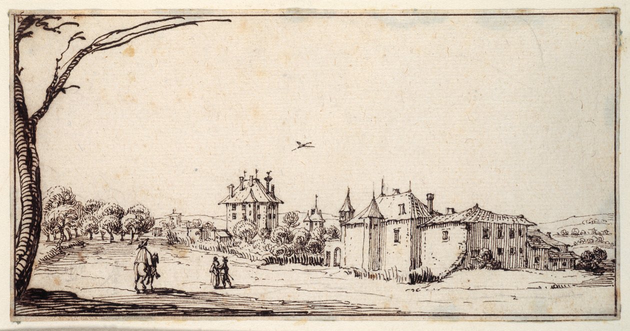 La Vieille et la Neuve Malgrange (pióro i brązowy tusz na papierze) autorstwa Jacques Callot