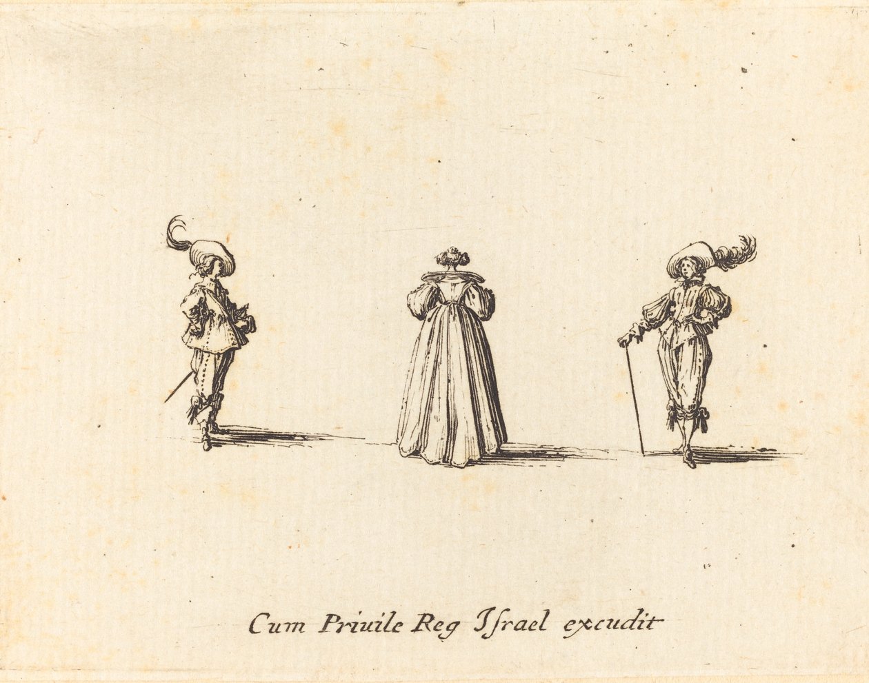 Pani widziana z tyłu i dwóch dżentelmenów, prawdopodobnie 1634. autorstwa Jacques Callot