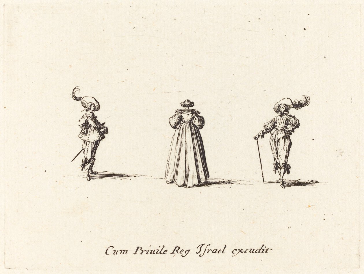 Pani widziana z tyłu i dwóch dżentelmenów, prawdopodobnie 1634. autorstwa Jacques Callot