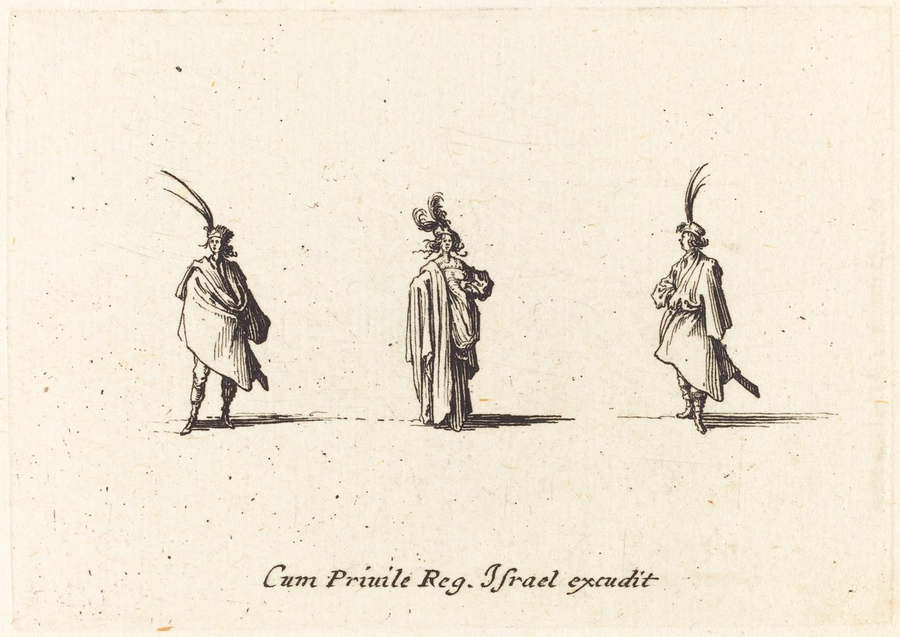 Dama w Długim Płaszczu i Dwóch Panów autorstwa Jacques Callot
