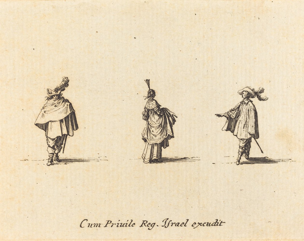 Dama w przebraniu i dwóch dżentelmenów autorstwa Jacques Callot